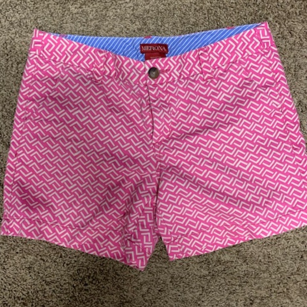 Pink and White Geo Print Shorts